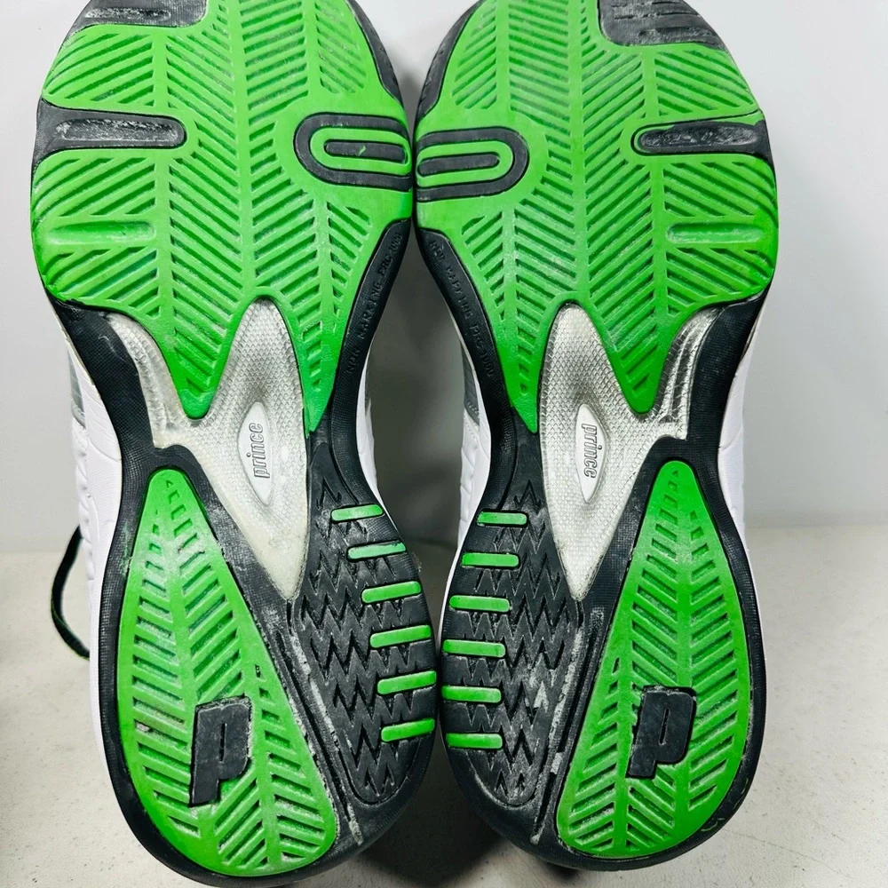 Prince Black, White, and Green Tennis Shoes 13 - Picture 6 of 7